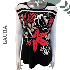 🛍️3/$40 Laura Petites Sleeveless Floral Stretch Top Orange, White, Beige Medium